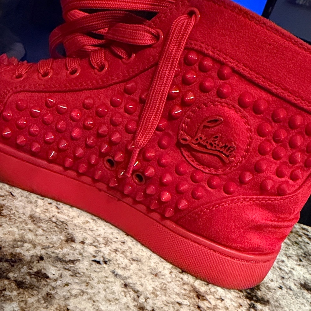 Christian Louboutin Red Spiked Sneakers - Picture 2 of 4